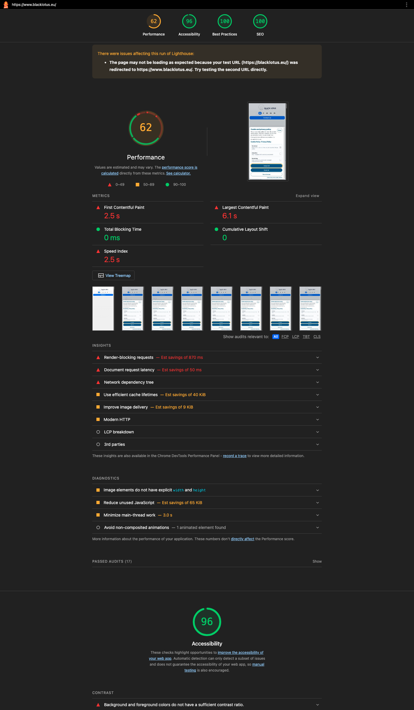Report Lighthouse desktop su blacklotus.eu